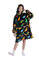 Kids Plush Oversized Blanket Hoodie with Sleeves – Colourful Dino