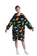 Kids Plush Oversized Blanket Hoodie with Sleeves – Colourful Dino