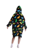 Kids Plush Oversized Blanket Hoodie with Sleeves – Colourful Dino