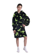 Kids Plush Oversized Blanket Hoodie with Sleeves – Dino World