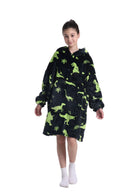 Kids Plush Oversized Blanket Hoodie with Sleeves – Dino World