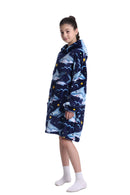 Kids Plush Oversized Blanket Hoodie with Sleeves – Navy Blue Shark