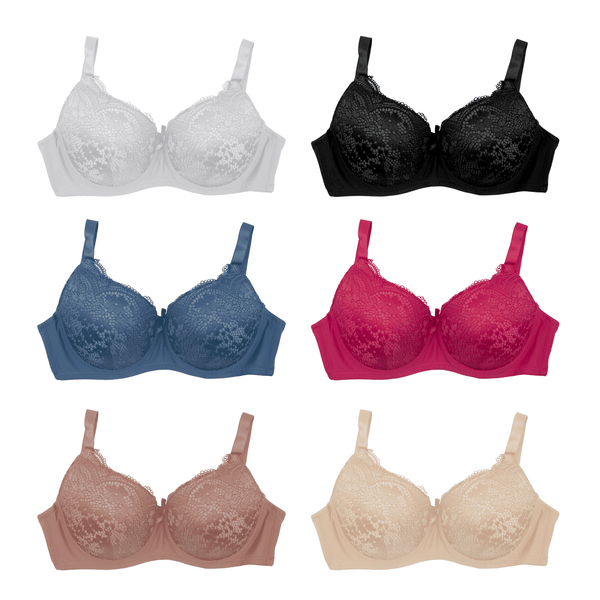 Pack of 6 Colour Wired Lace Bra's - 3903
