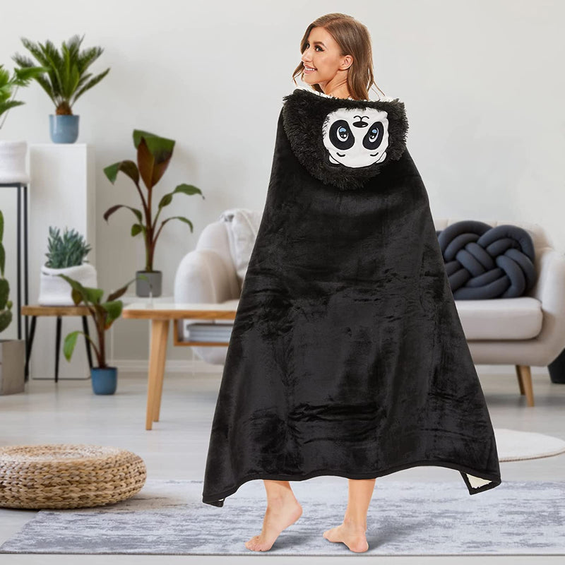 Animal Fluffy Fleece Unisex Hooded Blankets - Panda