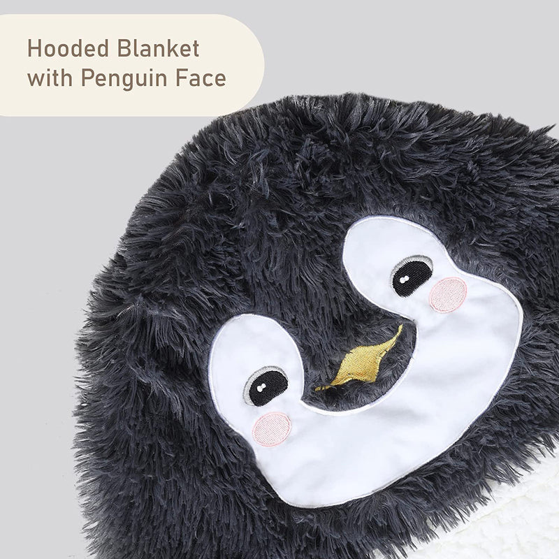 Animal Fluffy Fleece Unisex Hooded Blankets - Penguin