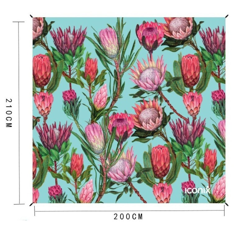 Water Resistant Picnic and Beach Throw/Mat (210×200cm) - Blue Protea