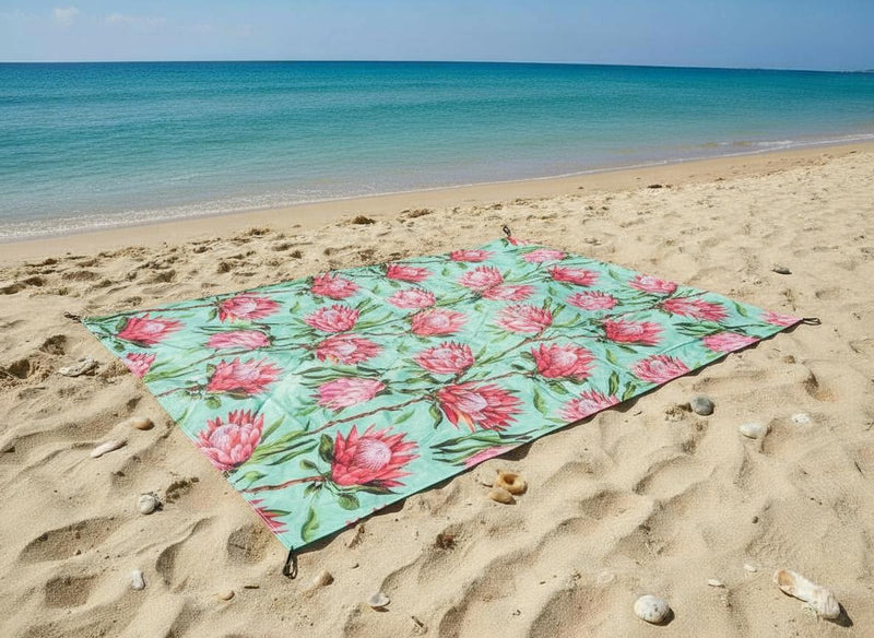 Water Resistant Picnic and Beach Throw/Mat (210×200cm) - Blue Protea