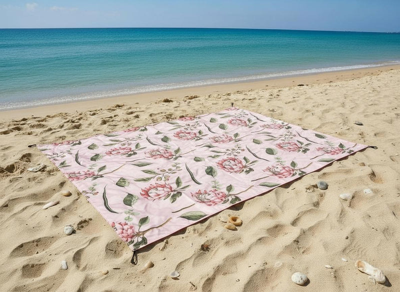 Water Resistant Picnic and Beach Throw/Mat (210×200cm) - Pink Protea