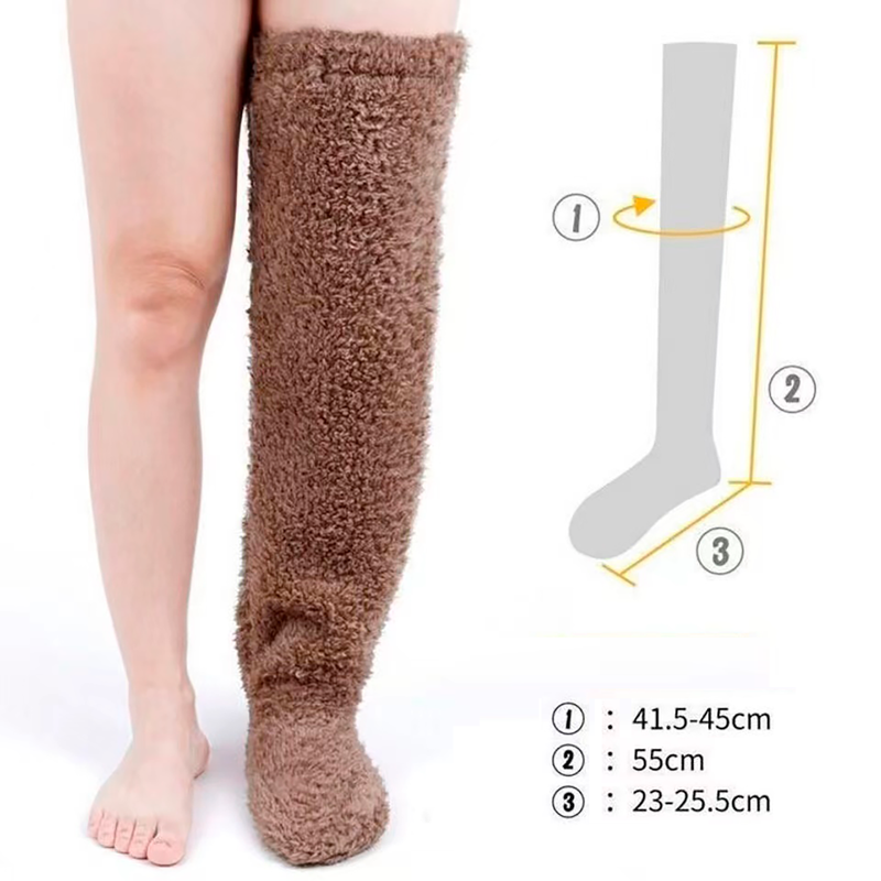 Fluffy Thigh High Leg Warmer Socks - Brown