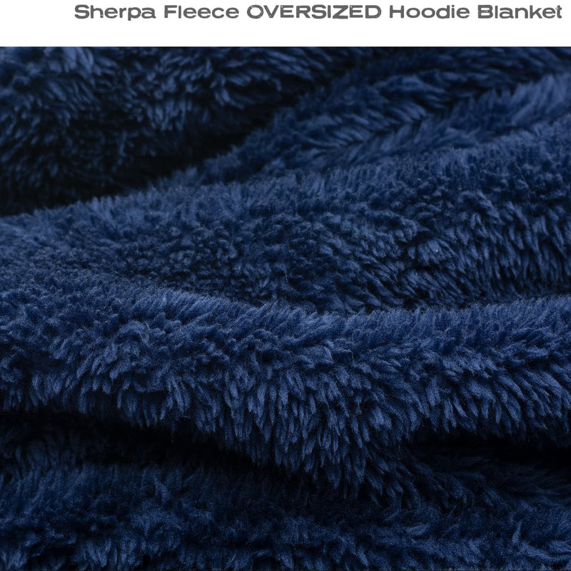 Fluffy Fleece Unisex Oversize Hooded Blanket - Navy Blue