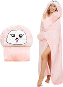 Animal Fluffy Fleece Unisex Hooded Blankets - Pink Squirrel