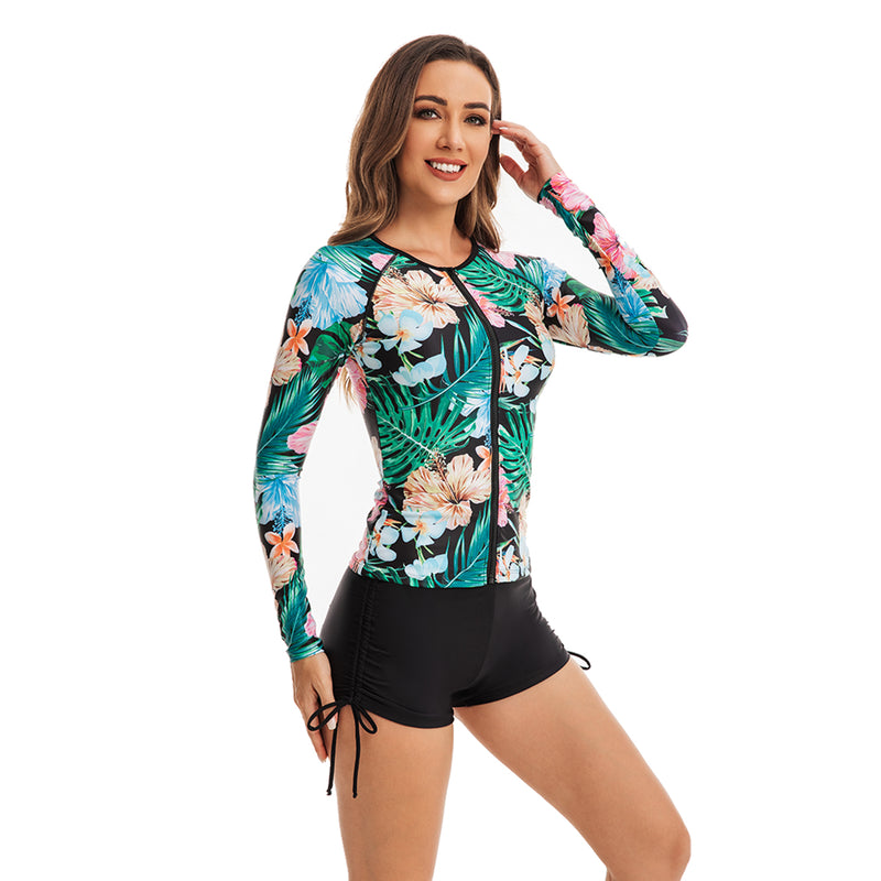 Women's Long Sleeve Floral Selection Two Piece Boxer Swimsuit