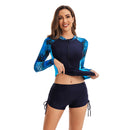 Women's Long Sleeve Blue Fern Two Piece Boxer Swimsuit