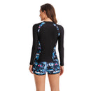 Women's Long Sleeve Blue Geometric Two Piece Boxer Swimsuit