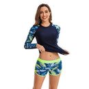 Women's Long Sleeve Green Fern Two Piece Boxer Swimsuit