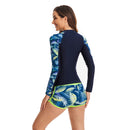 Women's Long Sleeve Green Fern Two Piece Boxer Swimsuit