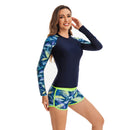 Women's Long Sleeve Green Fern Two Piece Boxer Swimsuit