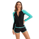 Women's Long Sleeve Teal Two Piece Boxer Swimsuit