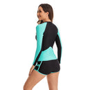 Women's Long Sleeve Teal Two Piece Boxer Swimsuit
