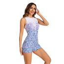 Women's Sleeveless White Leopard Boxer Swimsuit