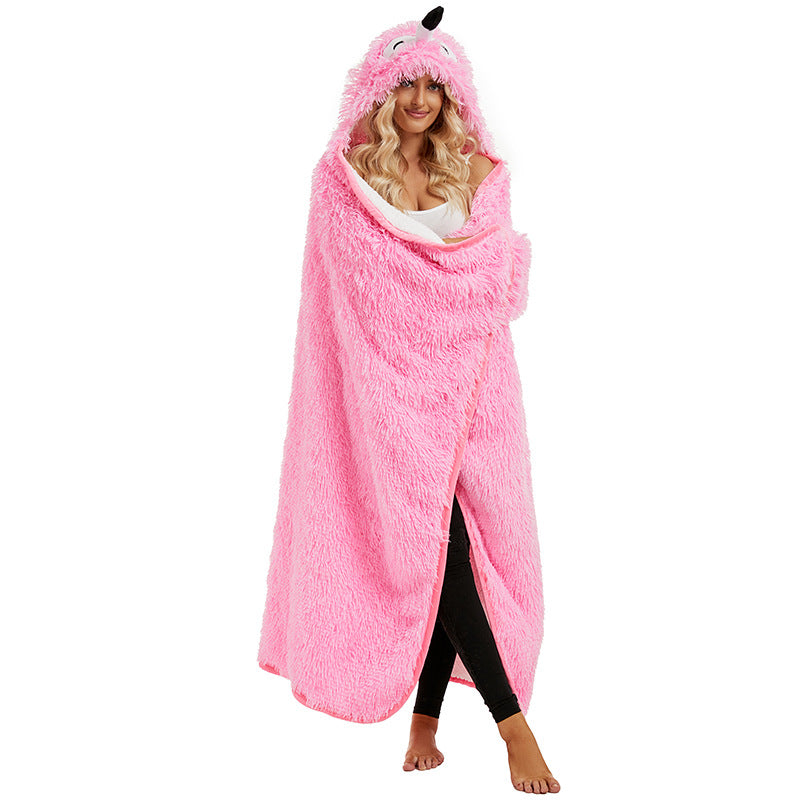 Animal Fluffy Fleece Unisex Hooded Blankets - Pink Flamingo