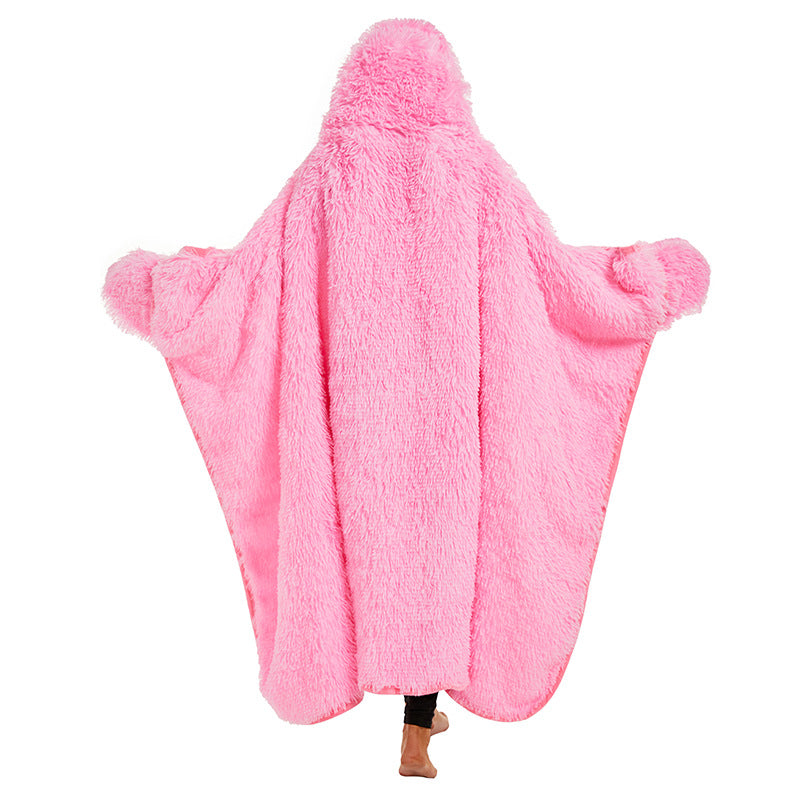 Animal Fluffy Fleece Unisex Hooded Blankets - Pink Flamingo