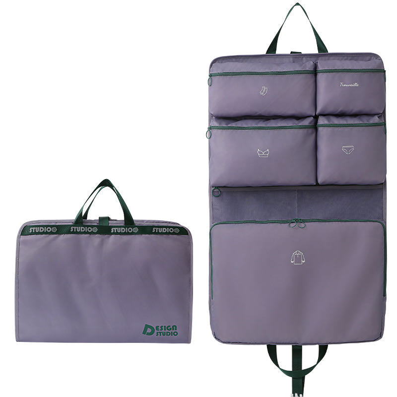 Foldable Hanging Travel Clothes Organiser Bag with Compartments & Handle