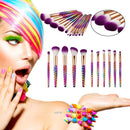 11 Piece Makeup Brushes Set | Purple Tip Brushes, Rainbow Colour Handles Iconix 