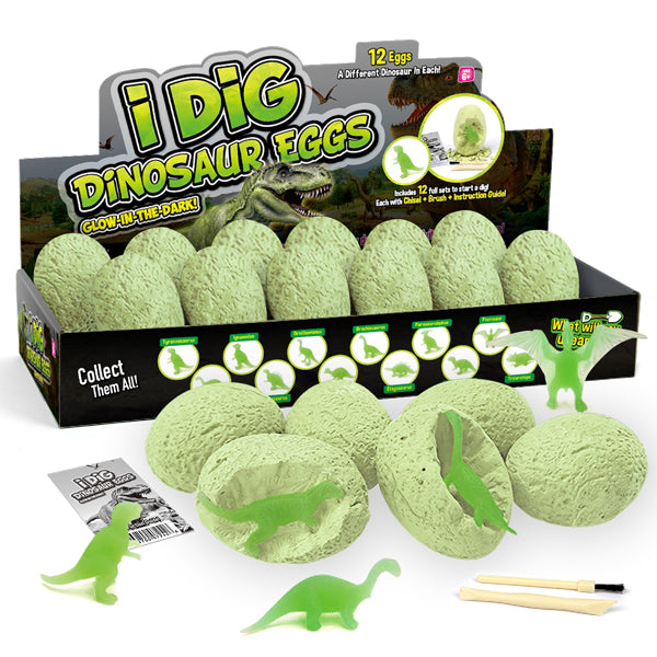 12Pc Junior Glow In the Dark Dig Kit - Green Dino Eggs Digging Kits Iconix 