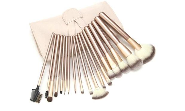 24 Piece Champagne Gold Makeup Brushes Set Iconix 
