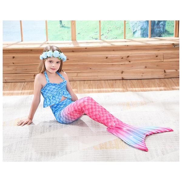 3 Piece Kids Blue and Pink Ombre Mermaid Bikini | GB32 Mermaid Bikini Iconix 