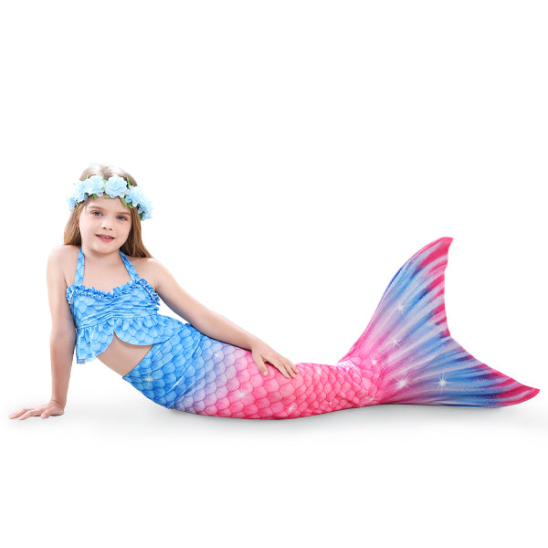 3 Piece Kids Blue and Pink Ombre Mermaid Bikini | GB32 mermaid swimsuits Iconix 
