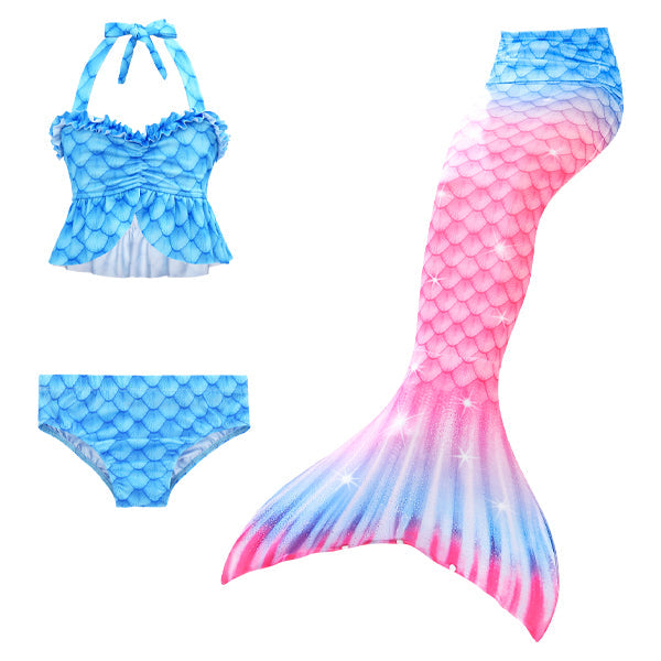 3 Piece Kids Blue and Pink Ombre Mermaid Bikini | GB32 mermaid swimsuits Iconix 