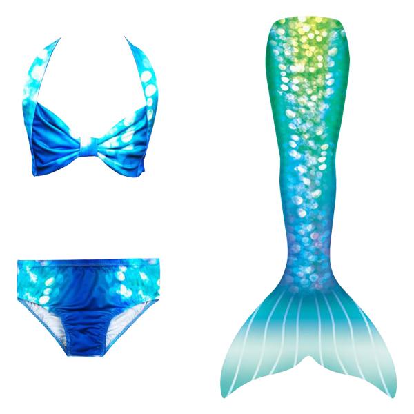 3 Piece Kids Blue Sparkle Printed Mermaid Bikini | DH84 Mermaid Bikini Iconix 