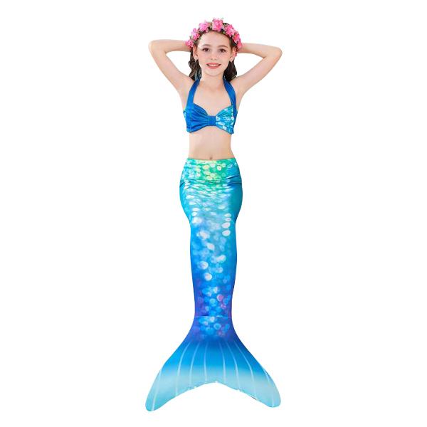 3 Piece Kids Blue Sparkle Printed Mermaid Bikini | DH84 Mermaid Bikini Iconix 