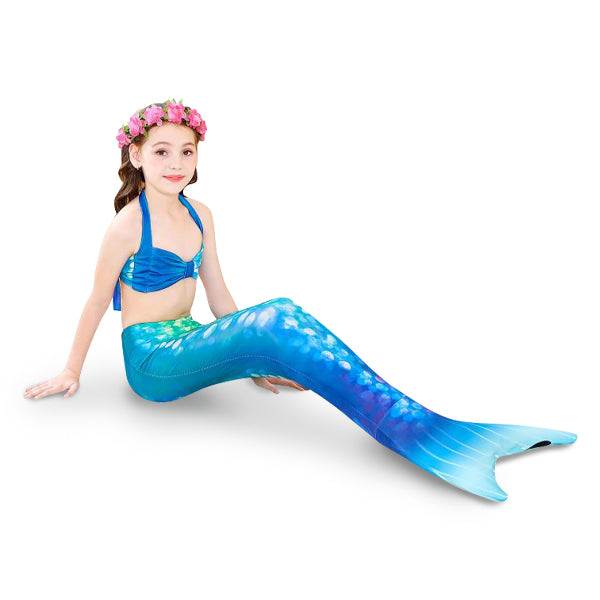 3 Piece Kids Blue Sparkle Printed Mermaid Bikini | DH84 mermaid swimsuits Iconix 