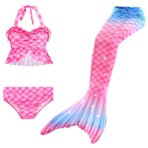 3 Piece Kids Hot Pink and Blue Mermaid Bikini | GB21 Mermaid Bikini Iconix 