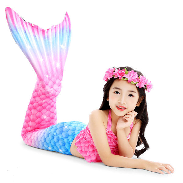 3 Piece Kids Hot Pink and Blue Mermaid Bikini | GB21 mermaid swimsuits Iconix 
