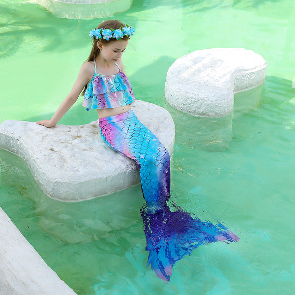 3 Piece Kids Nighttime Blues Mermaid Bikini | KH01 mermaid swimsuits Iconix 
