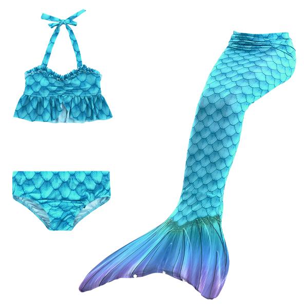 3 Piece Kids Ocean Turquoise Mermaid Bikini | GB19 Mermaid Bikini Iconix 