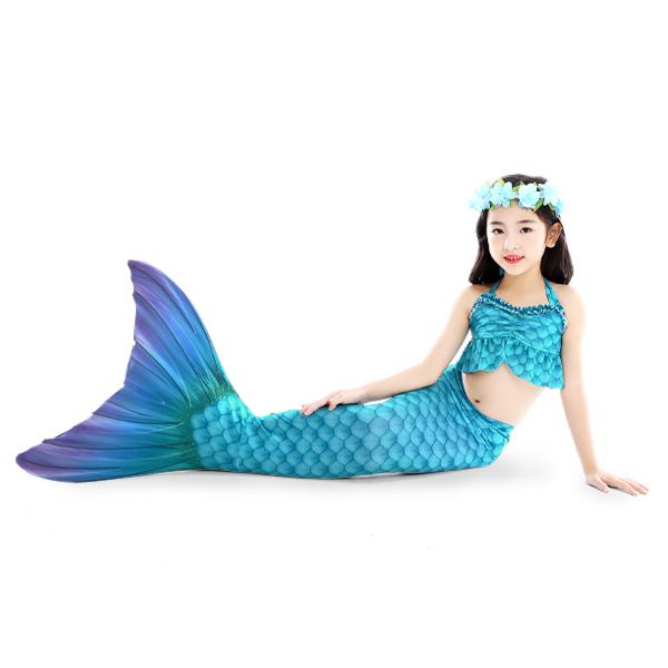 3 Piece Kids Ocean Turquoise Mermaid Bikini | GB19 Mermaid Bikini Iconix 
