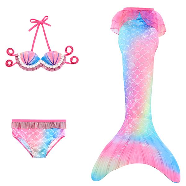3 Piece Kids Pink Pastel Mermaid Bikini | GB35 Mermaid Bikini Iconix 
