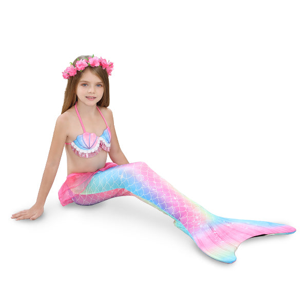 3 Piece Kids Pink Pastel Mermaid Bikini | GB35 mermaid swimsuits Iconix 