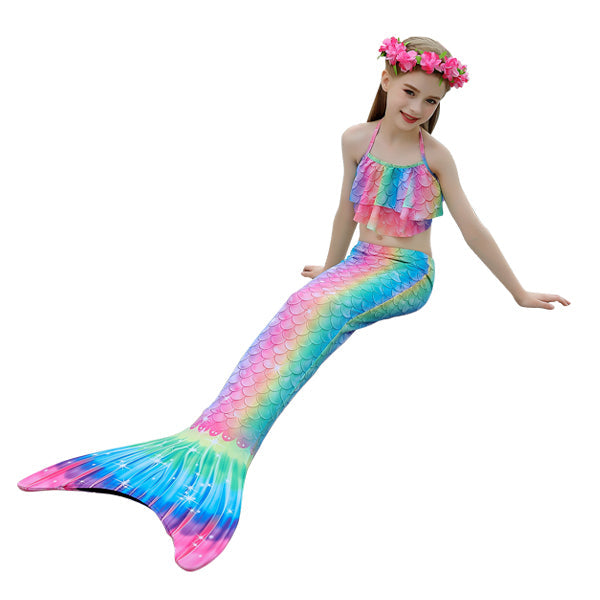 3 Piece Kids Rainbow Tones Mermaid Bikini | KH07 mermaid swimsuits Iconix 