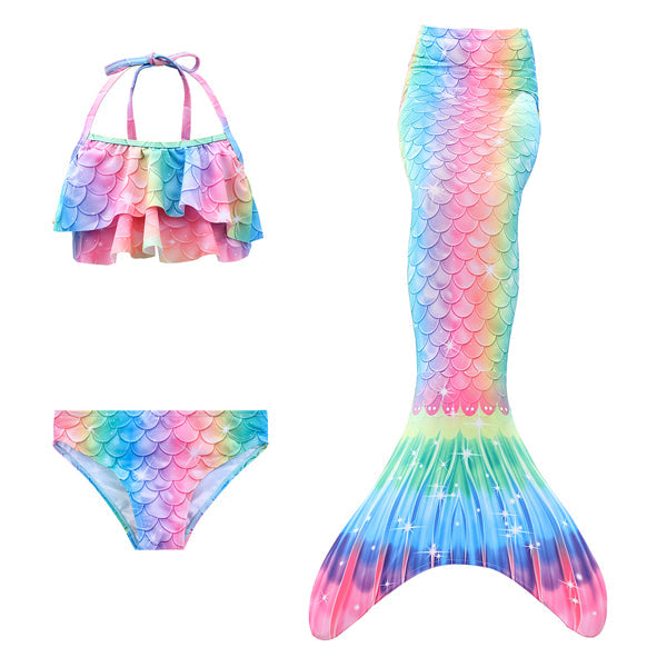 3 Piece Kids Rainbow Tones Mermaid Bikini | KH07
