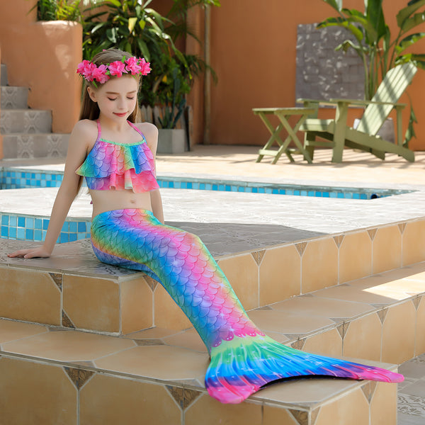 3 Piece Kids Rainbow Tones Mermaid Bikini | KH07 mermaid swimsuits Iconix 