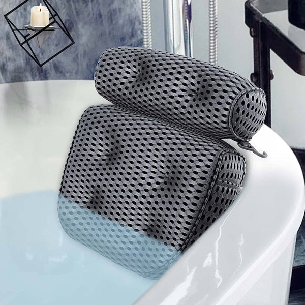4D Mesh Bath Pillow with 6 Suction Cups– Grey Bedroom Decor Iconix 