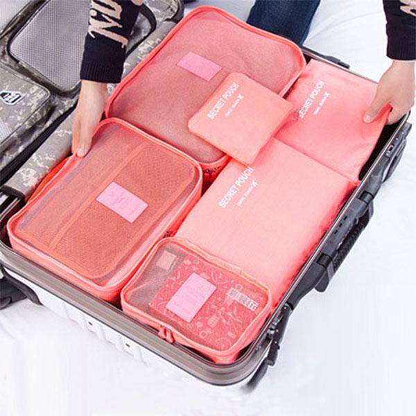6 Pieces Travel Luggage Organiser Set Storage & Organization Iconix Peach 