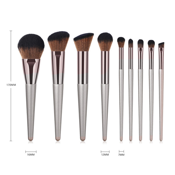 9 Piece Silver Makeup Brush Set with Pouch Makeup Brush Sets Iconix 