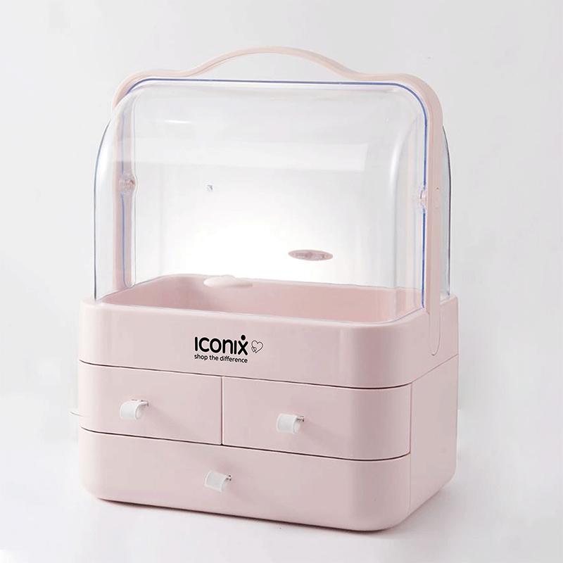 Acrylic Cosmetics Organizer With Multiple Drawers Cosmetic Organiser Iconix Pink - Large 